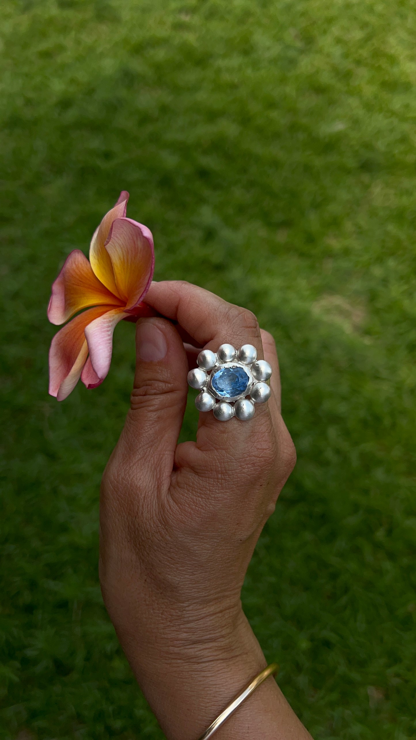 One of a Kind Blue Topaz Flower Ring | Sterling Silver Ring