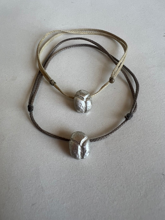 Scarab Sterling Silver Cord Bracelet