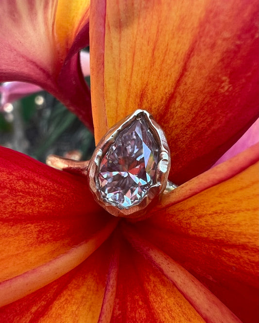 Pear Moissanite Ring | Solid 14K Gold