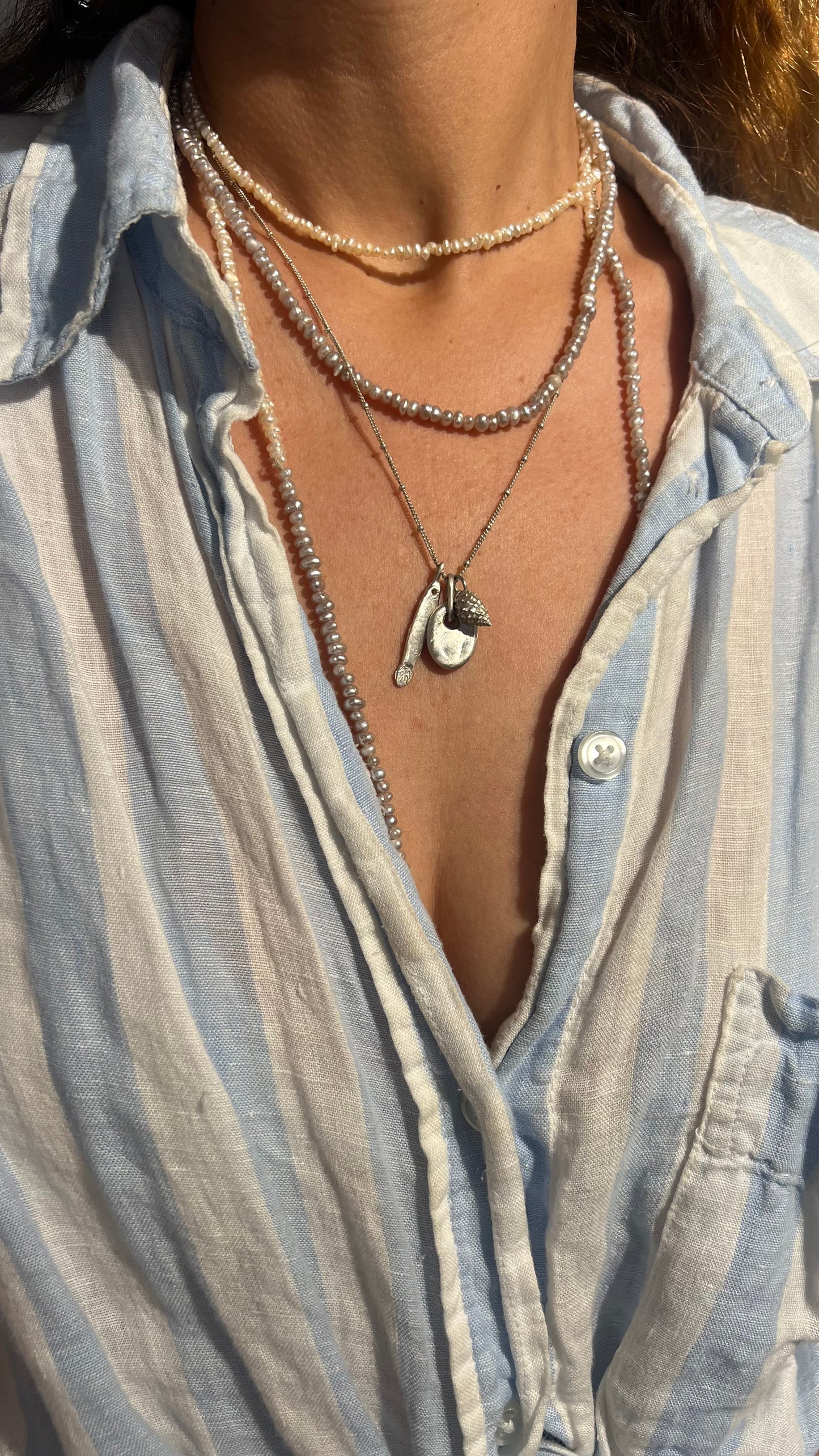 Ocean Charms Necklace | Handmade Sterling Silver 925 Fish Pebble & Lily Conch Necklace